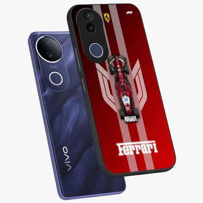 Red Ferrari F1 Vertical Glass Case displayed in angled mockup highlighting high speed racing design with bold automotive aesthetic.