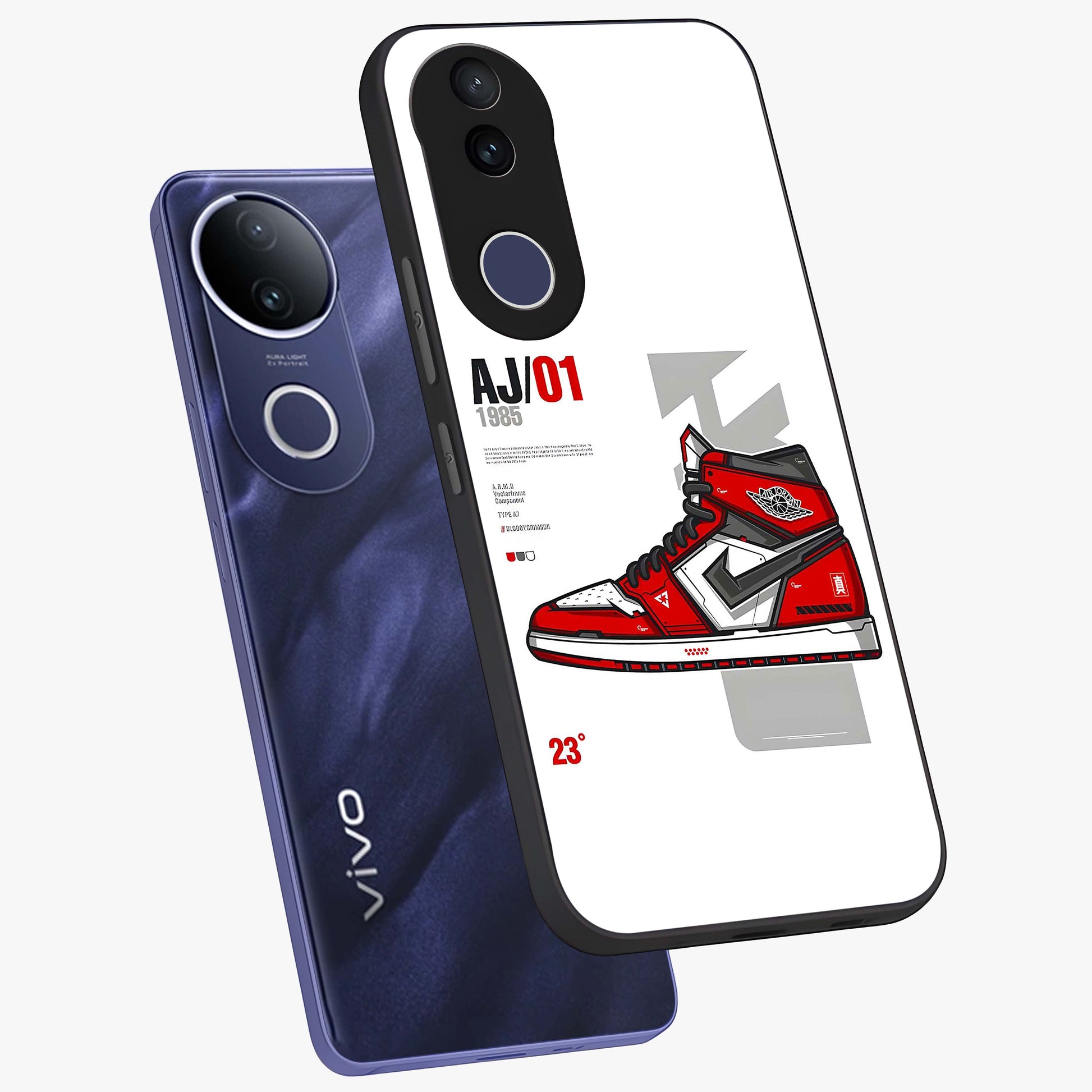 Retro Sneaker Blueprint Glass Case displayed in angled mockup highlighting detailed shoe design with sporty retro aesthetic.