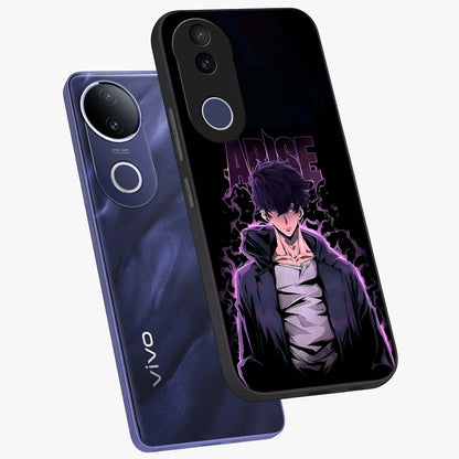 Shadow Monarch Awakening Glass Case displayed in angled mockup highlighting dramatic shadow warrior design with fantasy aesthetic.