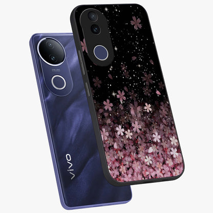 Small Starry Flowers Glass Case displayed in angled mockup highlighting tiny flower pattern with celestial aesthetic style.
