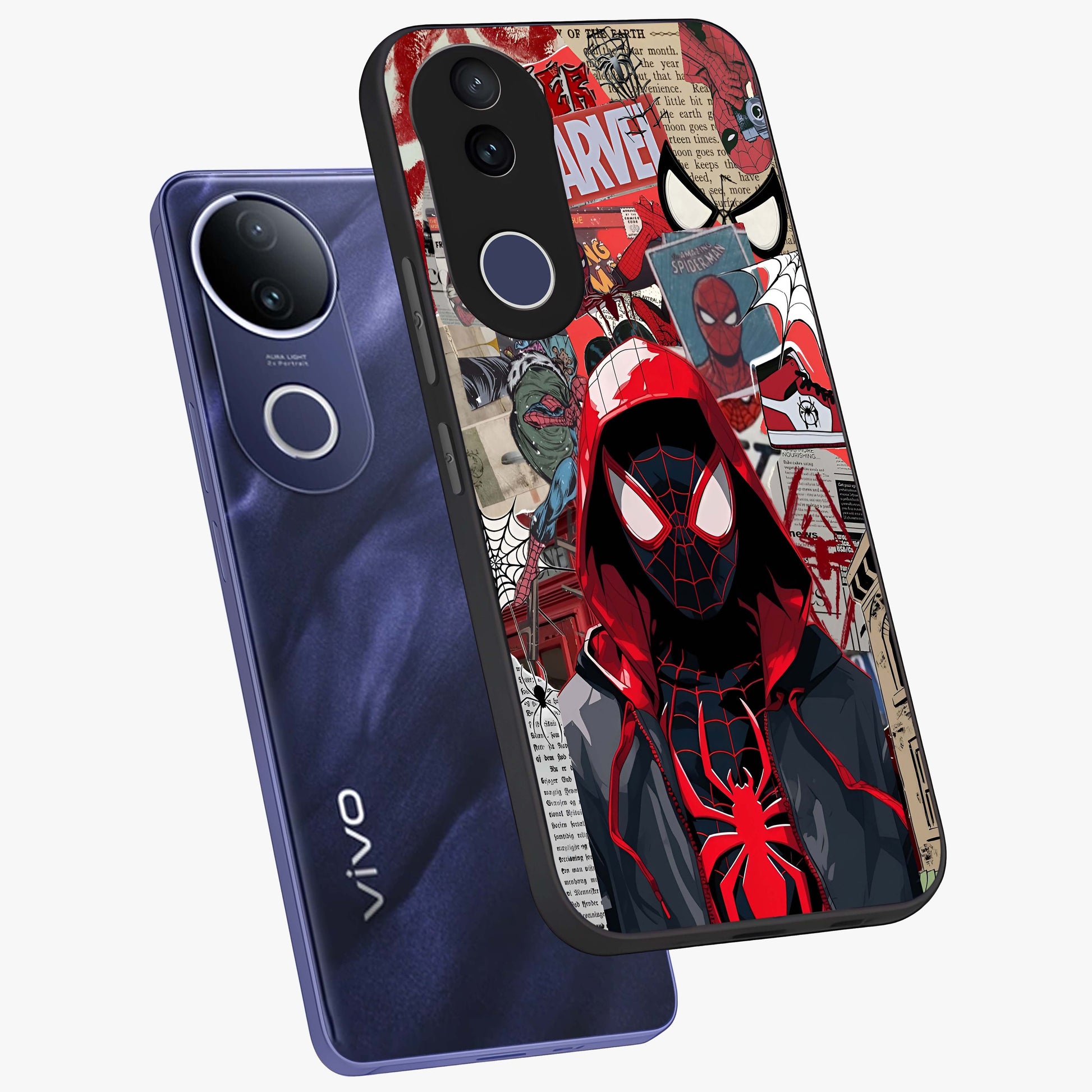 Spider Collage Street Glass Case displayed in angled mockup highlighting dynamic street style collage design with comic aesthetic.