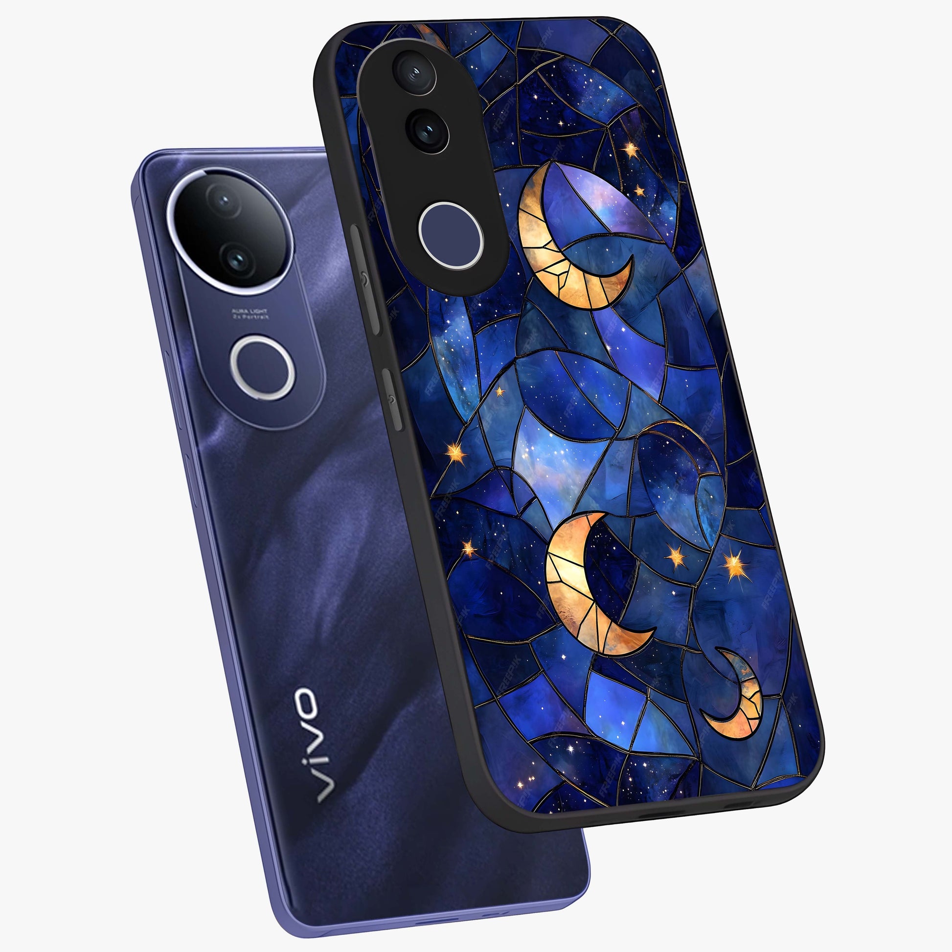 Starlit Sky Tapestry Glass Case displayed in angled mockup highlighting celestial night pattern with artistic aesthetic style.