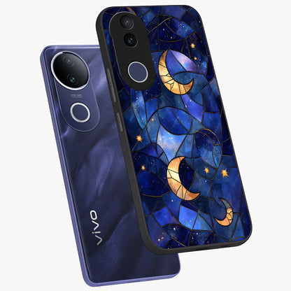 Starlit Sky Tapestry Glass Case displayed in angled mockup highlighting celestial night pattern with artistic aesthetic style.
