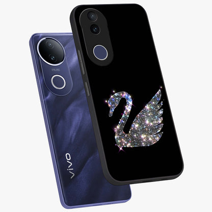 Starlit Swan Grace Glass Case displayed in angled mockup highlighting elegant swan illustration with dreamy celestial aesthetic.