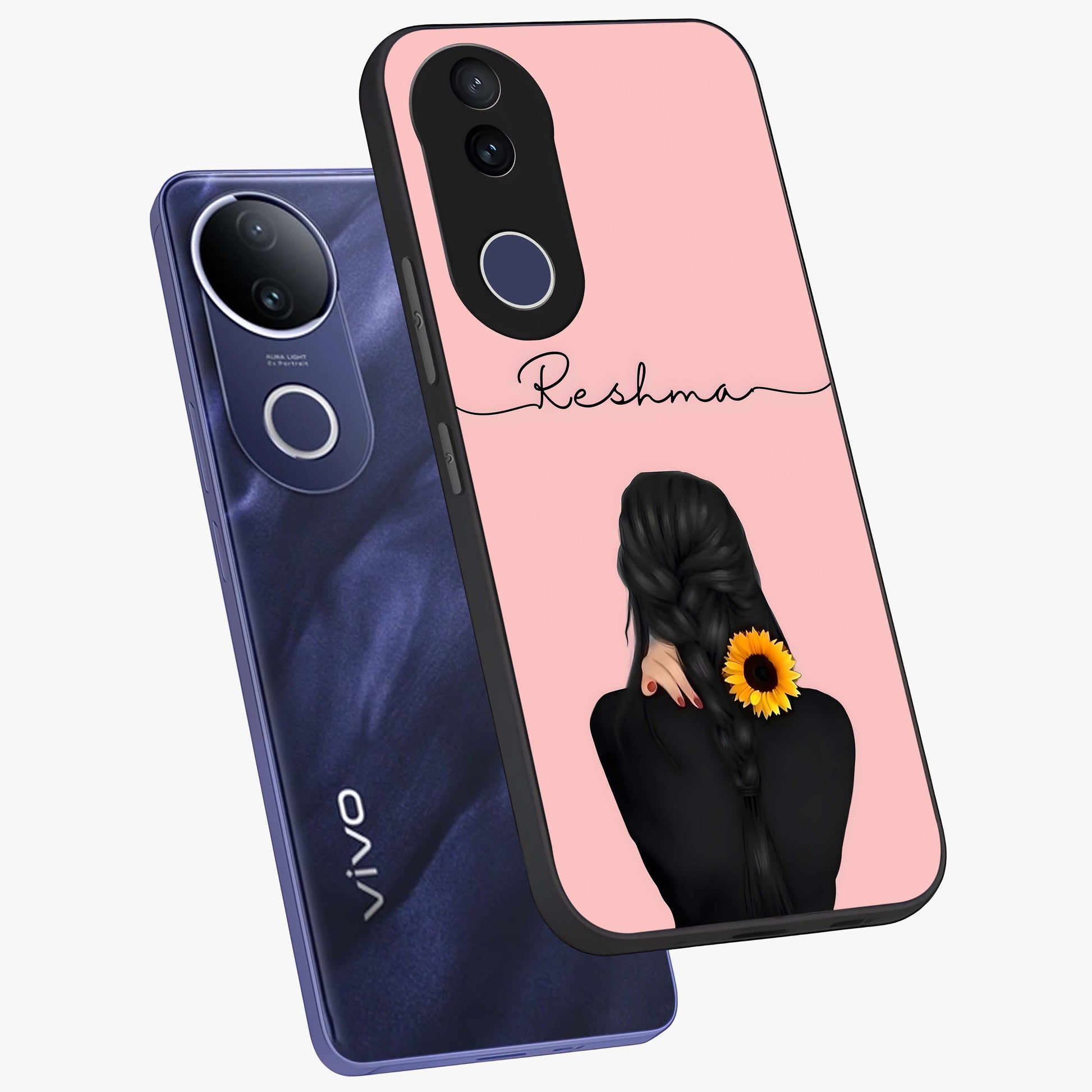 Sunflower Braid Beauty With Custom Name Glass Case displayed in angled mockup highlighting elegant sunflower design with custom name feature.