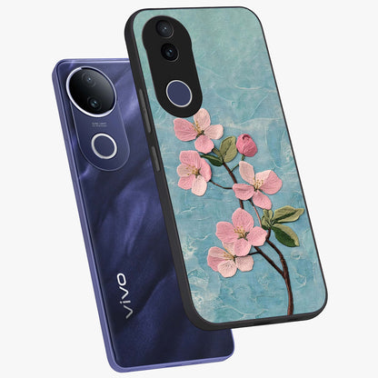 Threaded Blossom Breeze Glass Case displayed in angled mockup highlighting elegant floral design with soft aesthetic style.