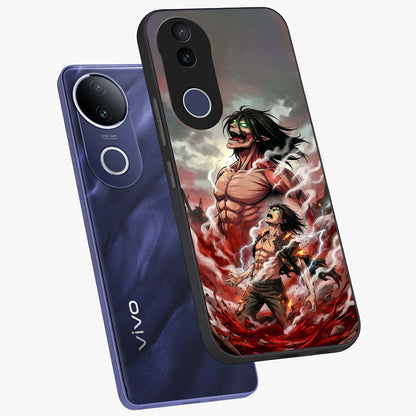 Titan Awakening Fury Glass Case displayed in angled mockup highlighting dramatic giant warrior design with bold anime aesthetic.