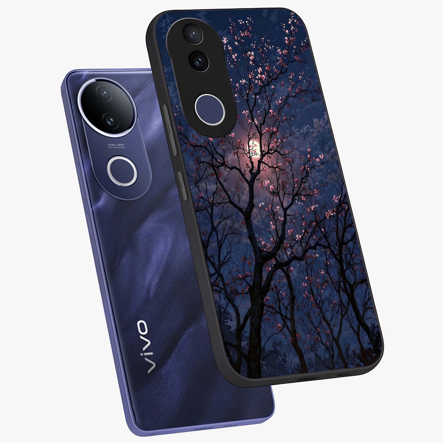 Twilight Sakura Serenade Glass Case displayed in angled mockup highlighting delicate sakura flower design with dreamy aesthetic.