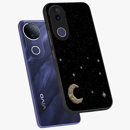 Twinkle Star With Half Moon Glass Case displayed in angled mockup highlighting celestial moon and star design with magical aesthetic.