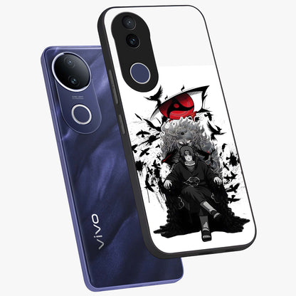 Uchiha Shadow Throne Glass Case displayed in angled mockup highlighting glowing aquatic design with celestial aesthetic.
