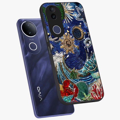 Universe Underwater Spark Glass Case displayed in angled mockup highlighting glowing aquatic design with celestial aesthetic.