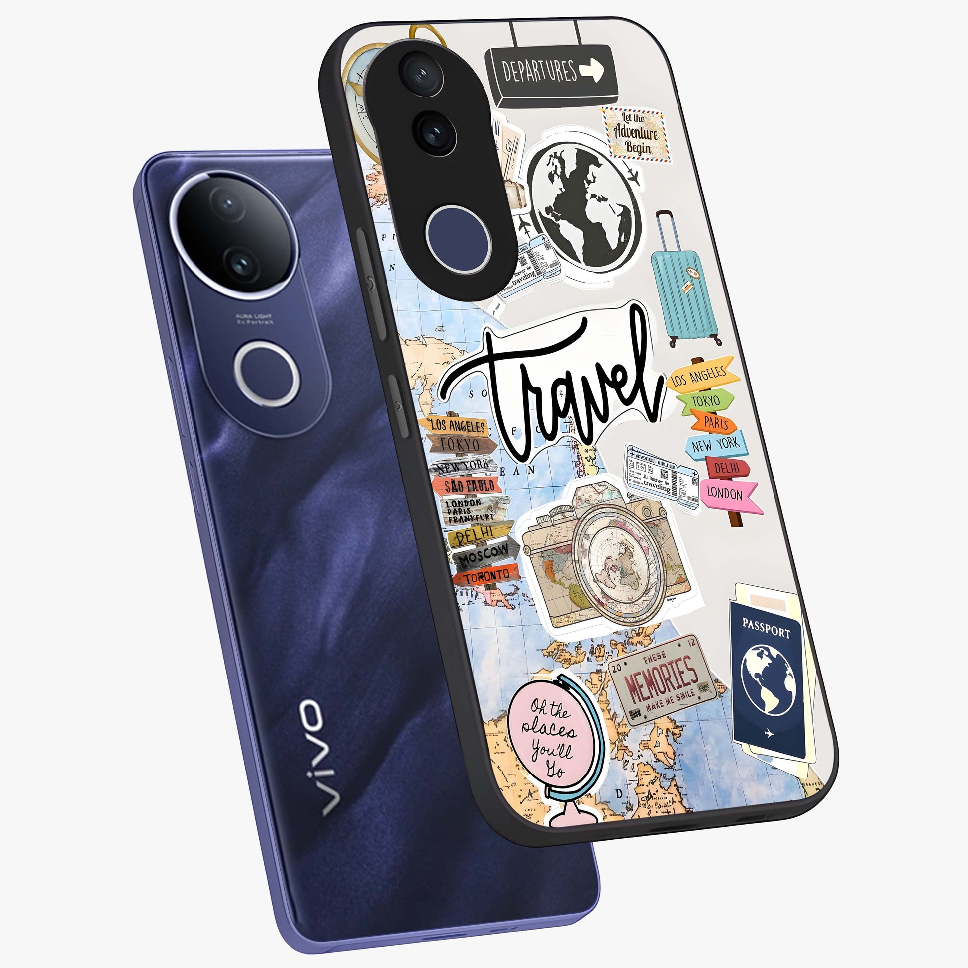 Wanderlust Journal Glass Case displayed in angled mockup highlighting adventure themed design with aesthetic travel vibe.