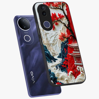 Whispers Of Sakura Waves Glass Case displayed in angled mockup highlighting flowing sakura design with soft floral aesthetic.