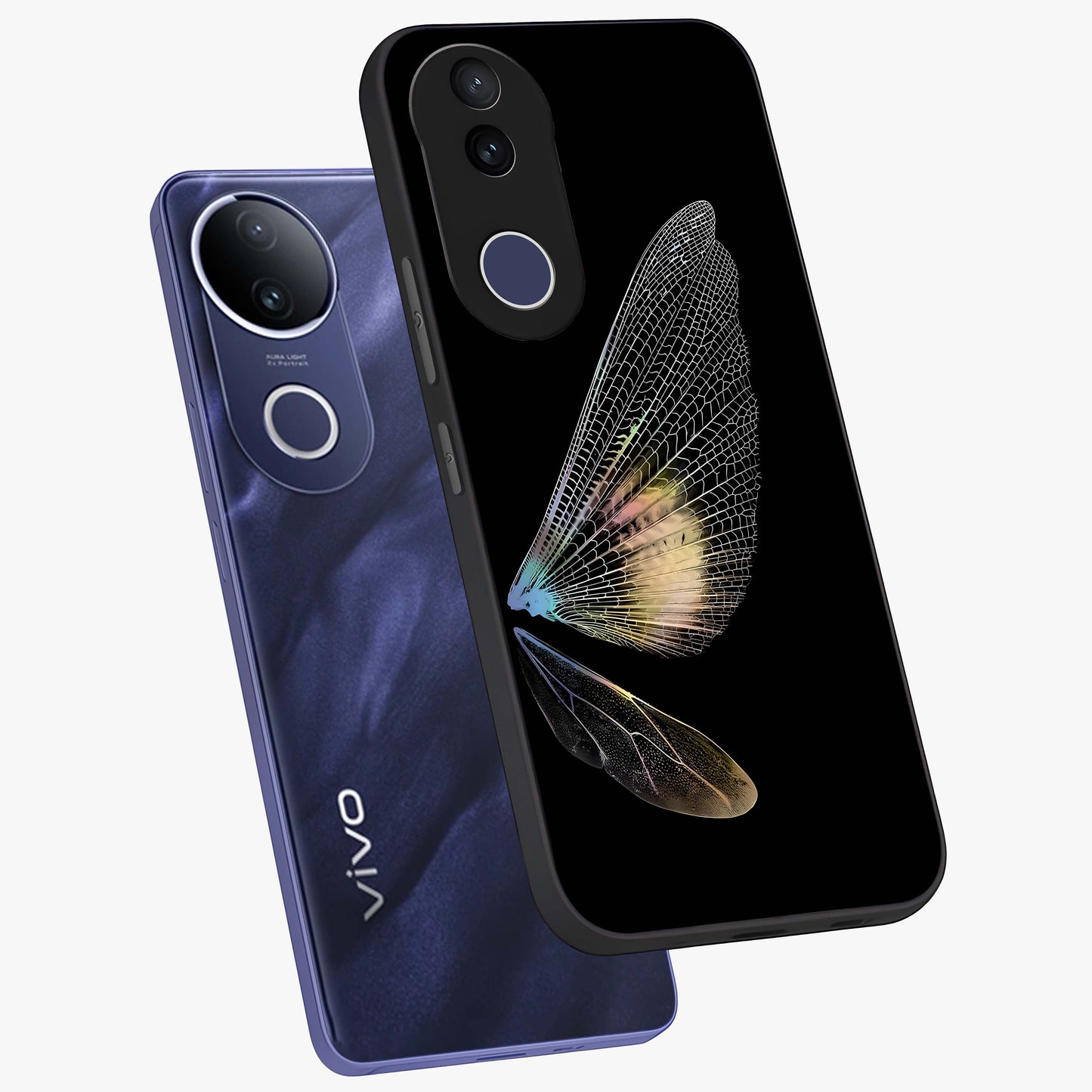 Whispers Of Wings Glass Case displayed in angled mockup highlighting soft feather design with celestial aesthetic style.