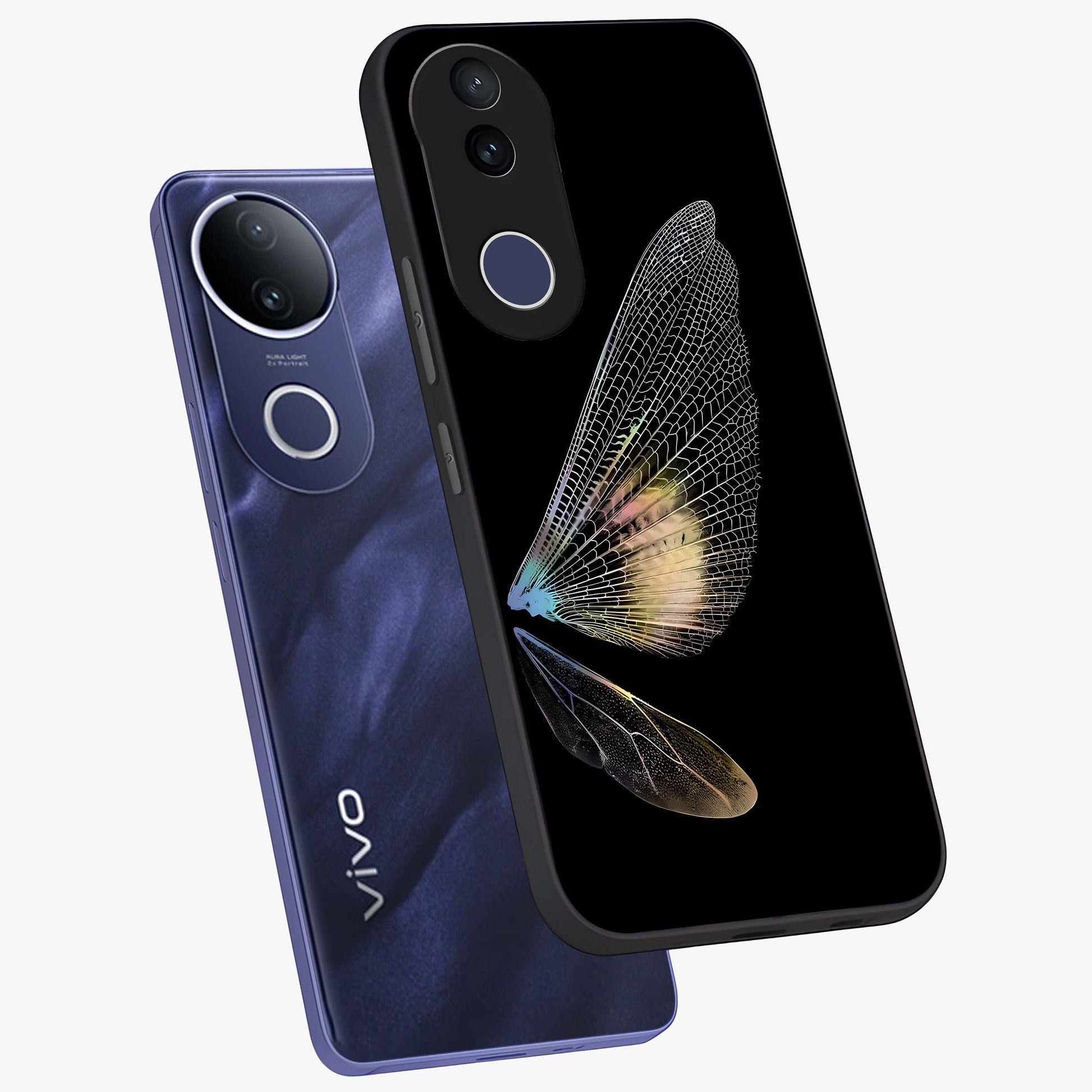 Whispers Of Wings Glass Case displayed in angled mockup highlighting soft feather design with celestial aesthetic style.