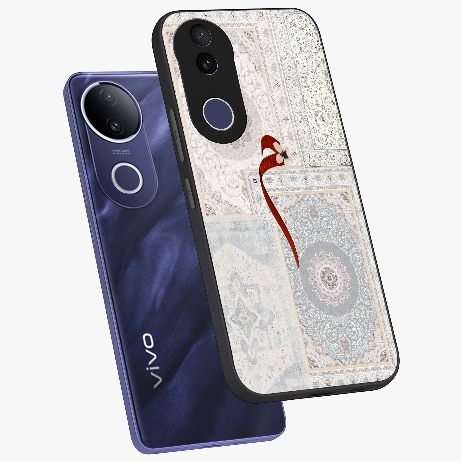 White Aesthetic Bow Glass Case displayed in angled mockup highlighting clean bow design with soft aesthetic style.