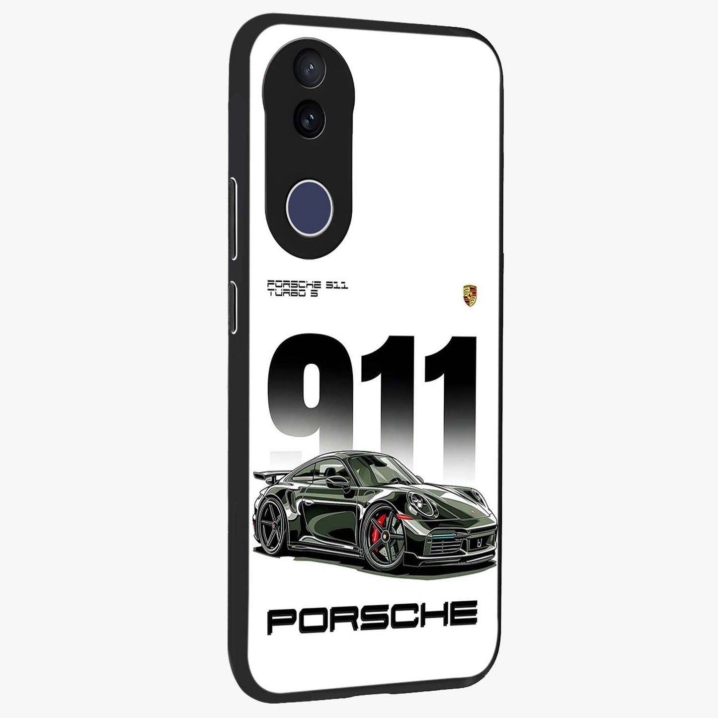 911 Turbo Dominance Glass Case upright perspective showcasing powerful racing design and modern automotive aesthetic.