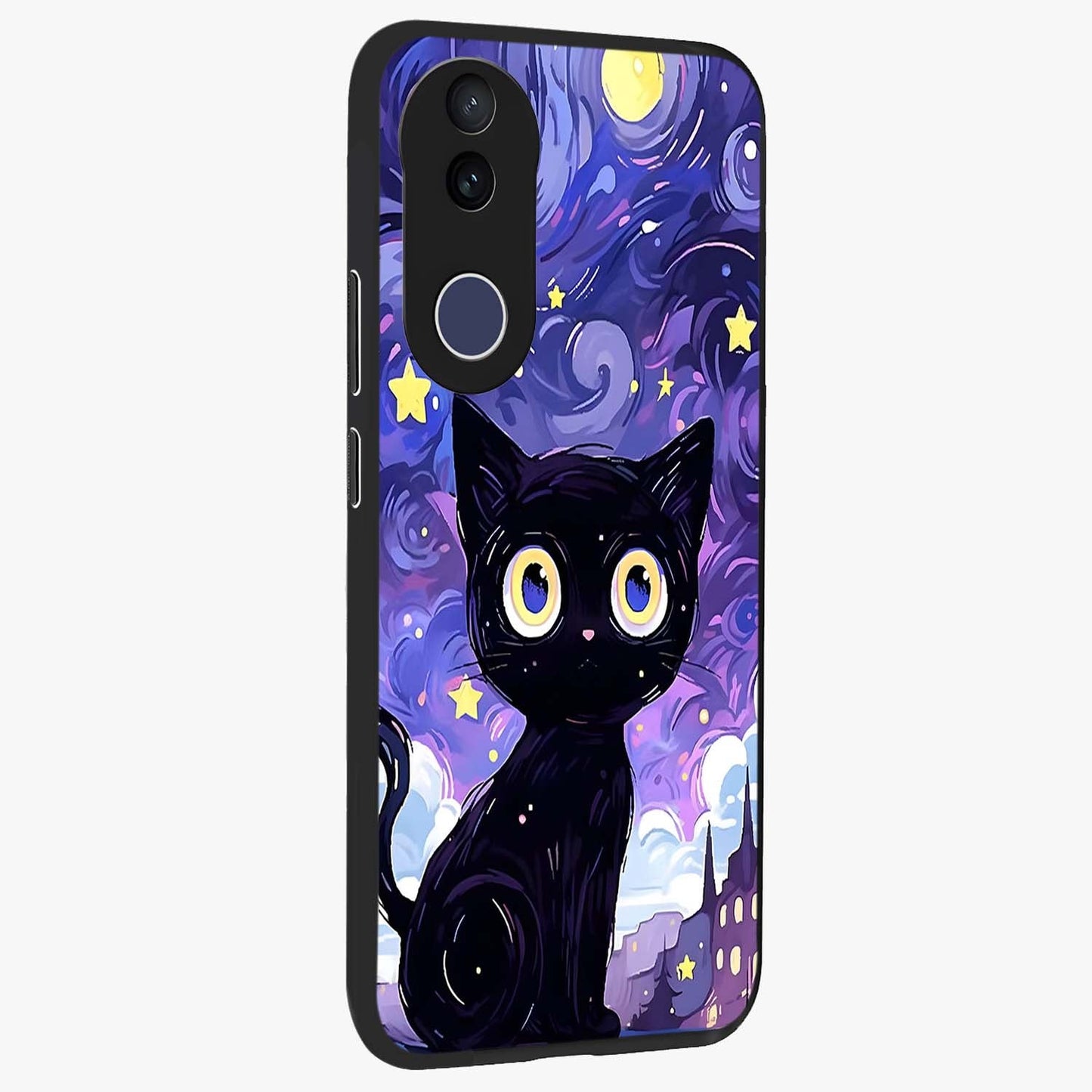 Abstract Cat Art Glass Case upright view showcasing creative feline illustration and aesthetic artistic style.