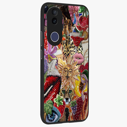 Beaded Fashion Jungle Glass Case upright view showcasing tropical jungle aesthetic with decorative bead elements.
