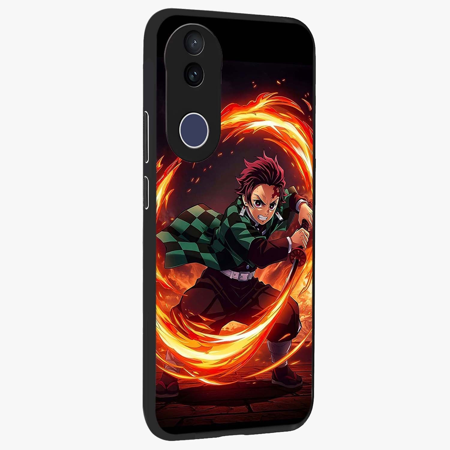 Blazing Sword Resolve Glass Case upright view showcasing dramatic warrior inspired artwork with intense visual style.