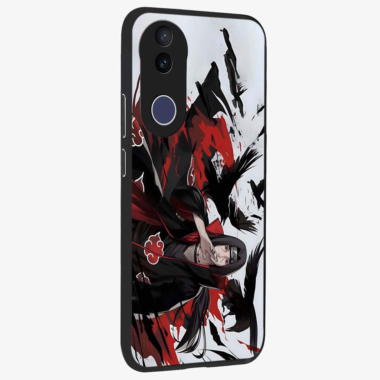Crimson Crow Illusion Glass Case upright view showcasing striking crow illusion artwork with intense crimson theme.