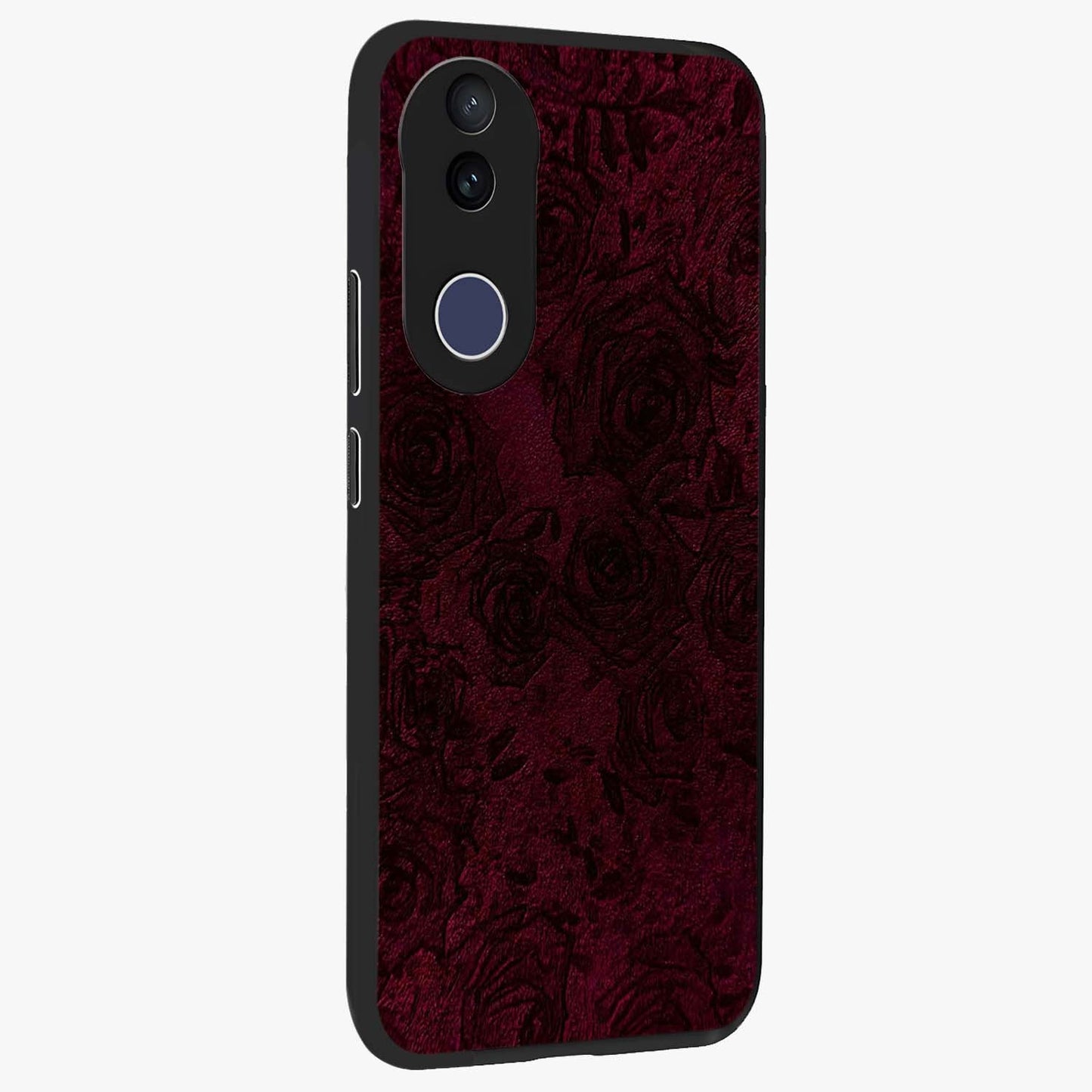 Crimson Fade Flow Glass Case upright view showcasing dynamic crimson flow artwork with stylish abstract theme.