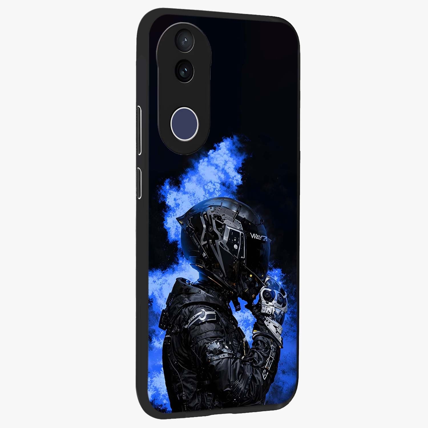 Cyber Sentinel Protocol Glass Case upright view showcasing advanced cyber sentinel artwork with futuristic tech theme.