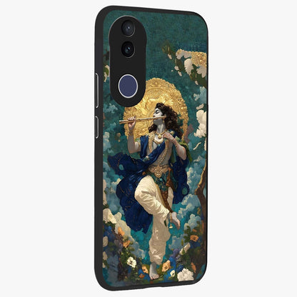 Divine Krishna Art Glass Case upright view showcasing divine Krishna artwork with sacred artistic theme.