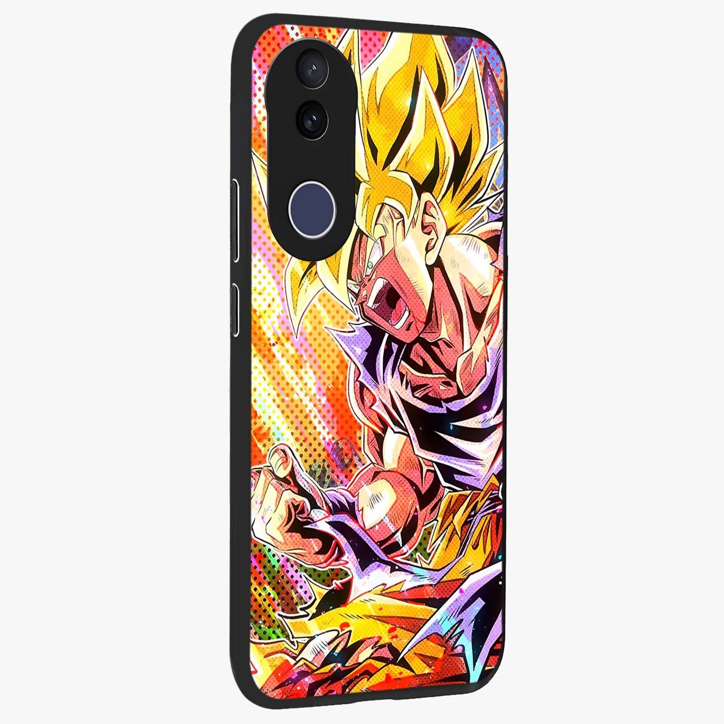 Firing Goku Glass Case upright view showcasing energetic anime artwork with bold warrior theme.