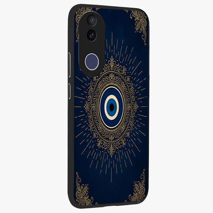 Golden Celestial Charm Glass Case upright view showcasing radiant celestial artwork with elegant golden theme.