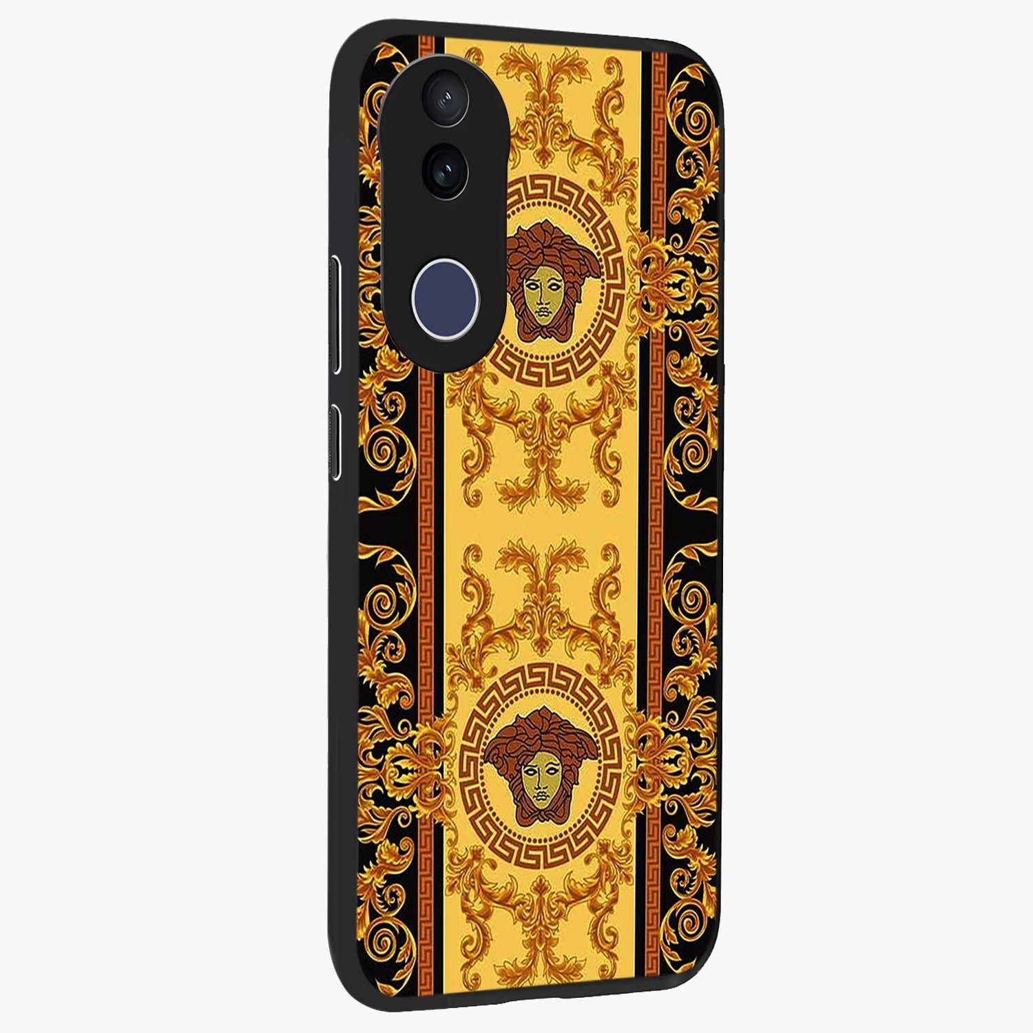 Golden Lotus Glow Glass Case upright view showcasing luminous lotus artwork with peaceful divine theme.