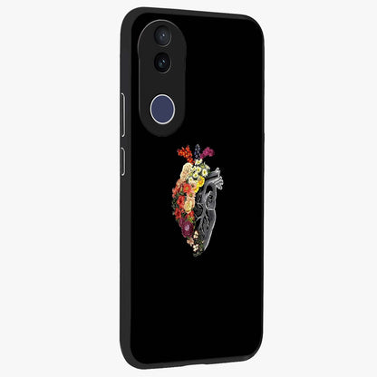 Heart With Flowers Glass Case upright view showcasing decorative heart and floral artwork with sweet romantic theme.
