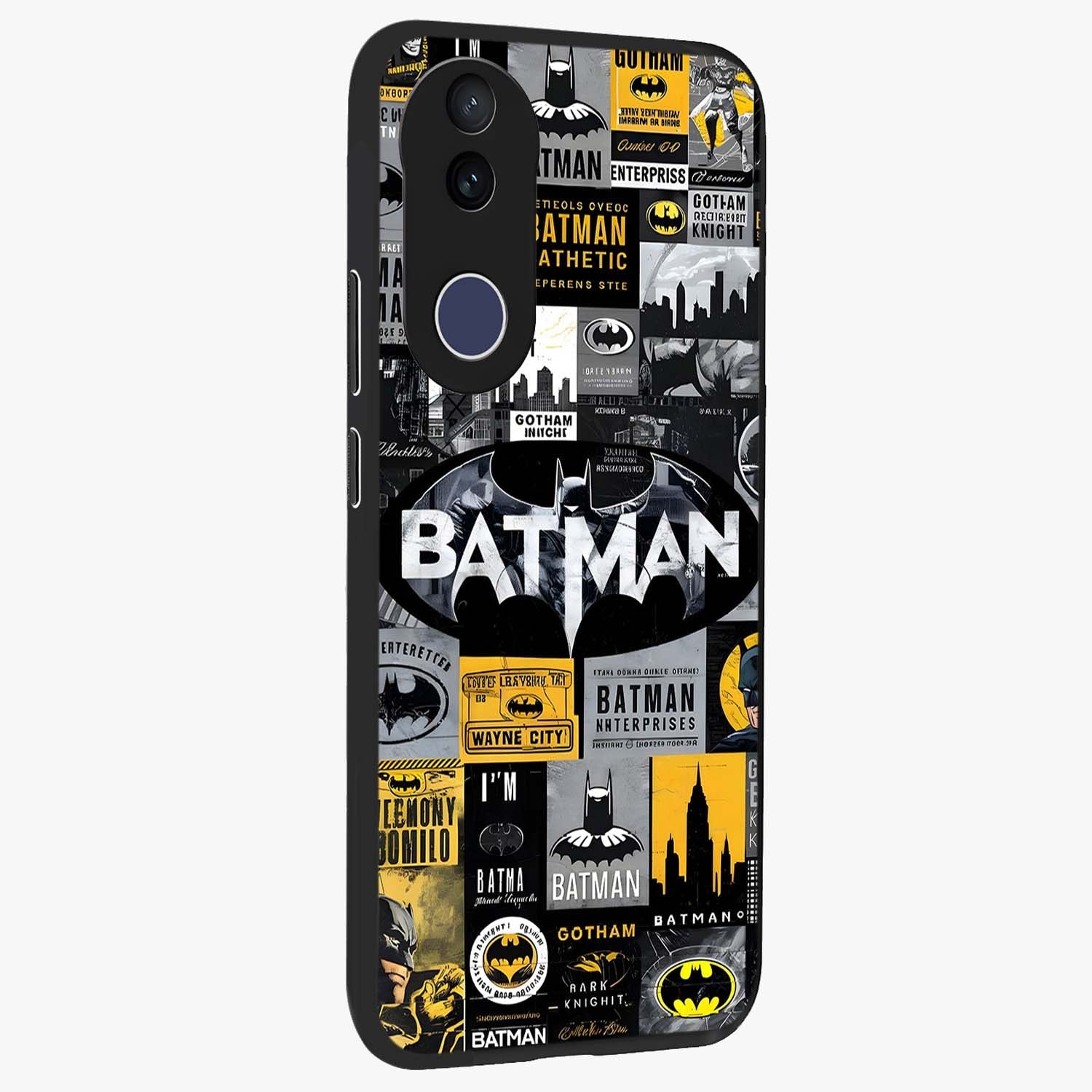 Knight Gotham Rise Glass Case upright view showcasing bold vigilante themed artwork with gothic city vibe.