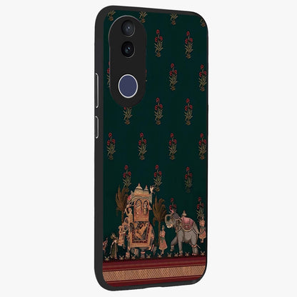 Macmerise Glass Case upright view showcasing bold artistic artwork with contemporary design theme.