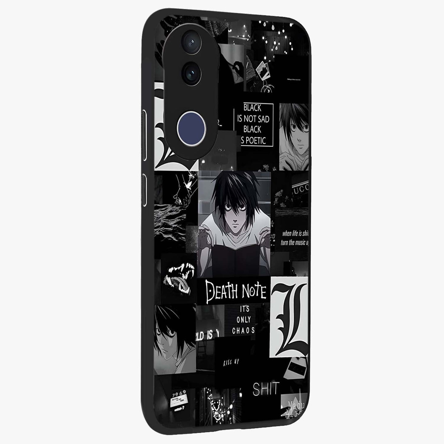 Midnight Chaos Mind Glass Case upright view showcasing expressive abstract artwork with bold dark theme.