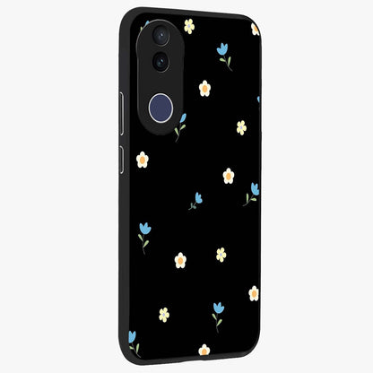 Minimal Petal Whispers Glass Case upright view showcasing elegant floral artwork with modern minimalist style.