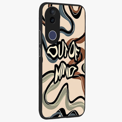 Out Of Mind Glass Case upright view showcasing striking typography artwork with edgy conceptual theme.