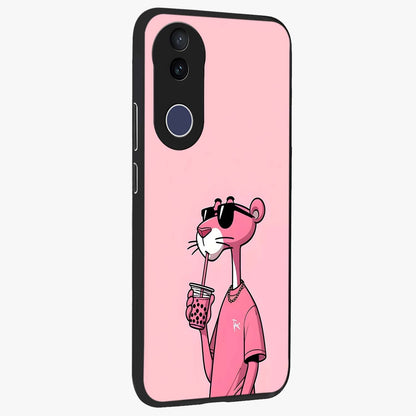Pink Panther Glass Case upright view showcasing fun animated artwork with stylish retro cartoon theme.