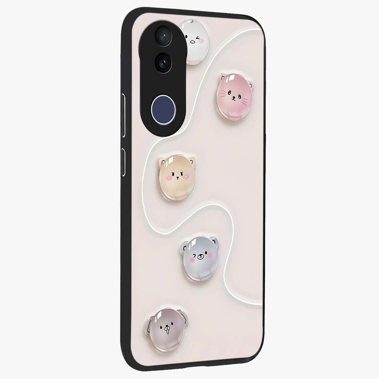 Puffy Face Parade Glass Case upright view showcasing adorable character artwork with cheerful animated theme.