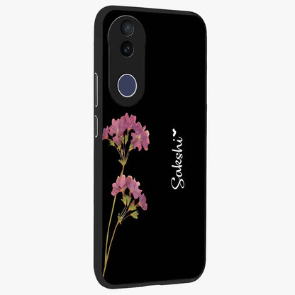 Riching Lavender Flower Custom Name Glass Case upright view showcasing elegant lavender floral artwork with personalized aesthetic.