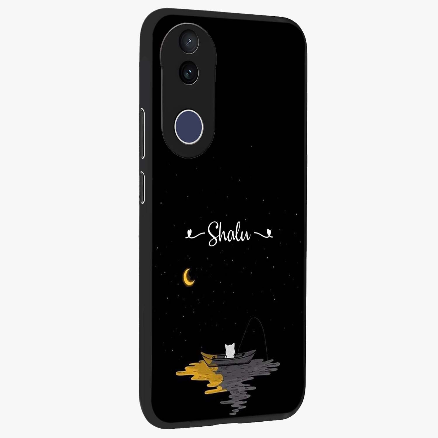 Silent Night Row Glass Case upright view showcasing tranquil night artwork with serene landscape theme.