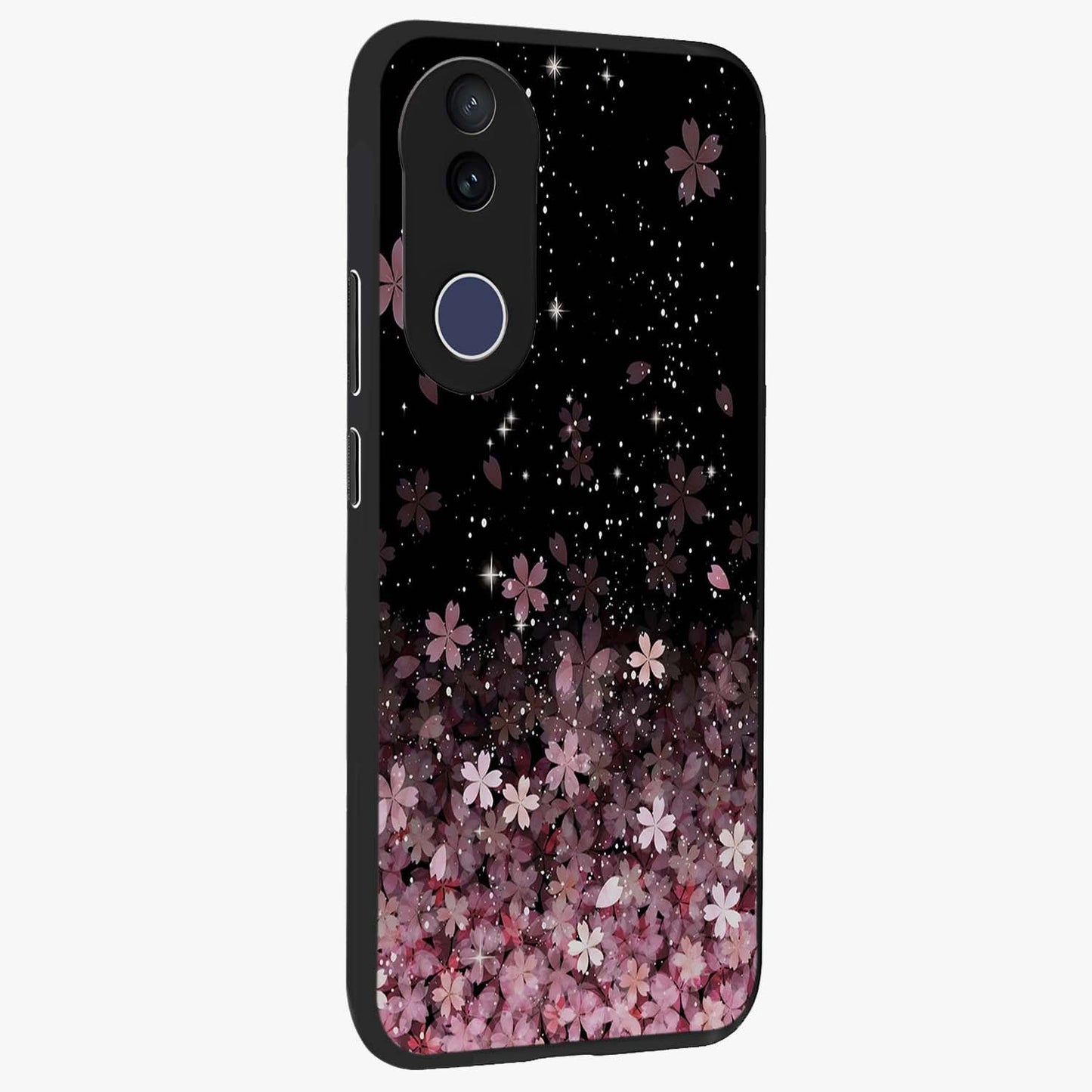 Small Starry Flowers Glass Case upright view showcasing charming floral artwork with dreamy starry theme.