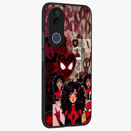 Spider Love Story Glass Case upright view showcasing charming superhero artwork with romantic comic theme.