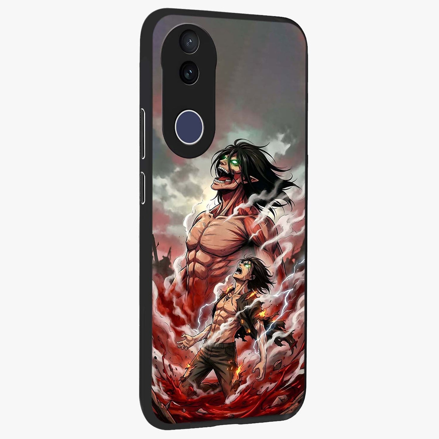 Titan Awakening Fury Glass Case upright view showcasing intense titan artwork with epic fantasy theme.