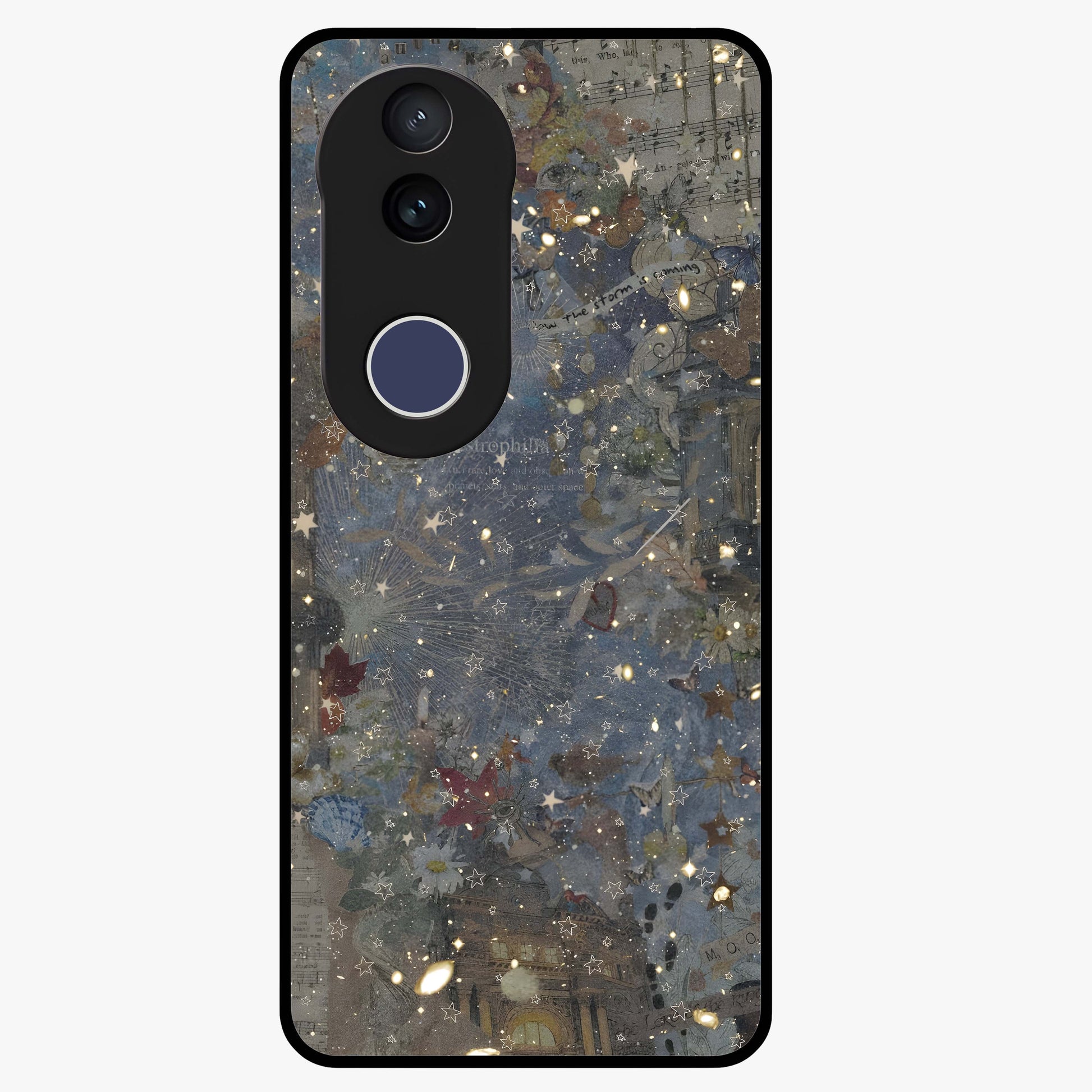 Aesthetic Astrolophia Glass Case showing flat back view with dreamy aesthetic design and glossy glass finish.