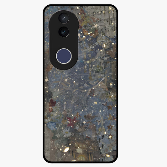 Aesthetic Astrolophia Glass Case showing flat back view with dreamy aesthetic design and glossy glass finish.