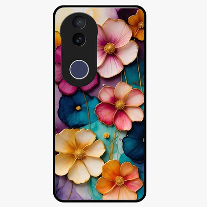 Artlyn Grace Flower Pattern Glass Case showing flat back view with elegant floral pattern artwork and glossy glass finish.