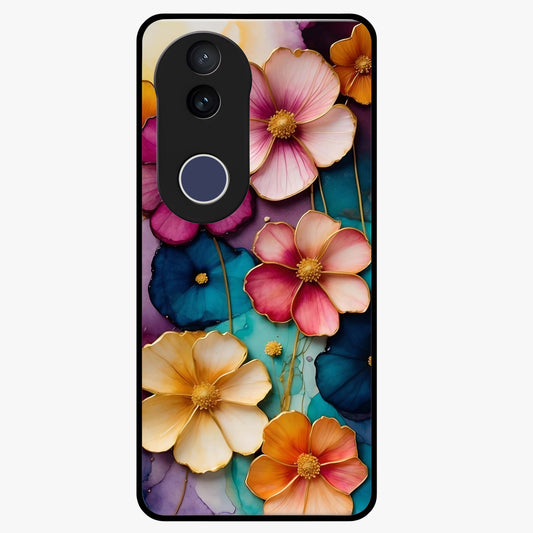 Artlyn Grace Flower Pattern Glass Case showing flat back view with elegant floral pattern artwork and glossy glass finish.