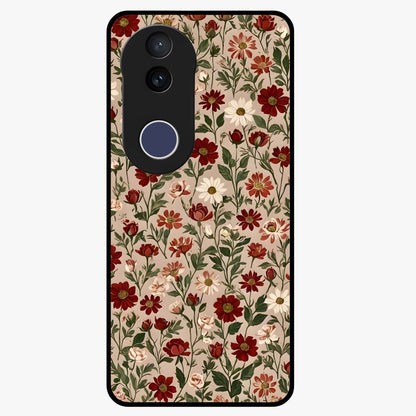 Biege Flower With Leaf Glass Case showing flat back view with soft beige floral artwork and glossy glass finish.