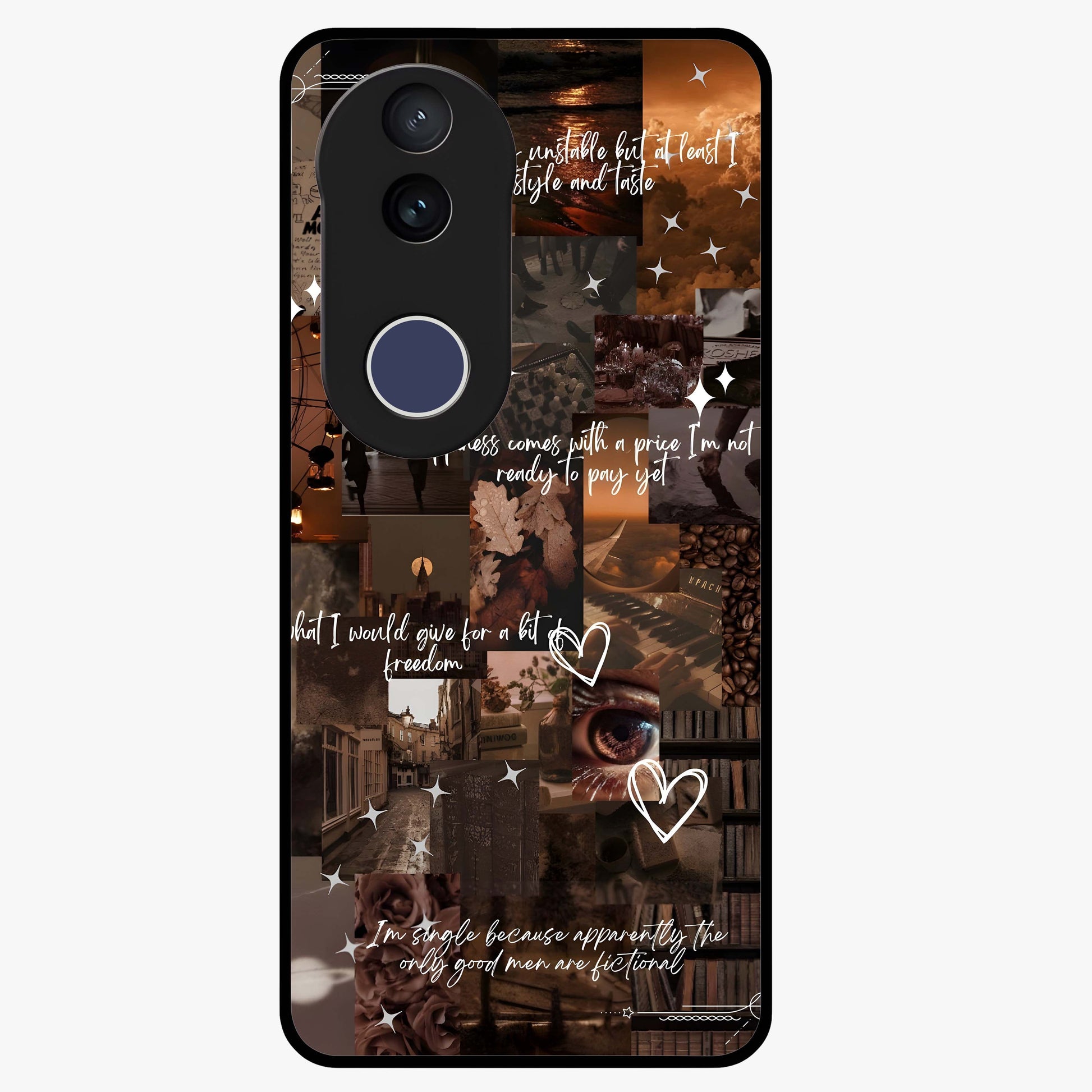 Bittersweet Aesthetic Chaos Glass Case showing flat back view with artistic chaotic aesthetic design and glossy glass finish.